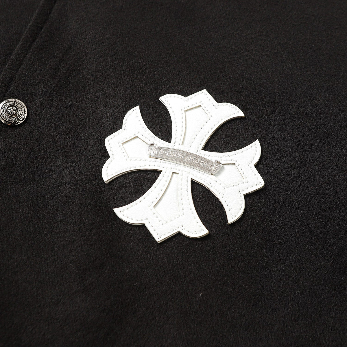 Chrome-Hearts Cross Embroidered Leather Sleeve Varsity Jacket - Black Street Style 116