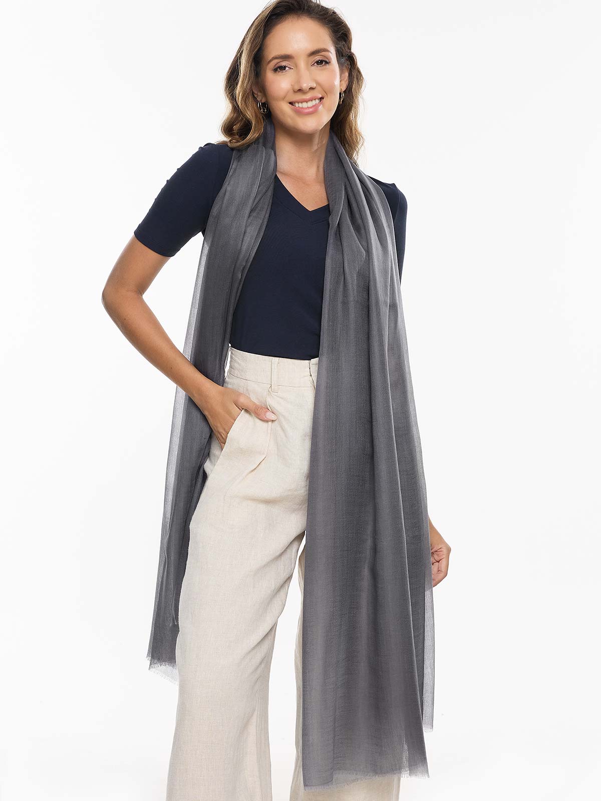 Featherlight Charcoal Gray Cashmere Scarf