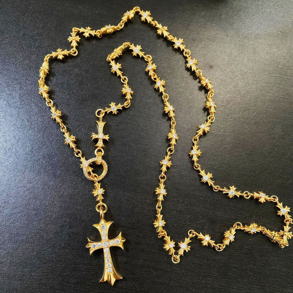 Chrome Hearts 22K gold cross diamond necklace