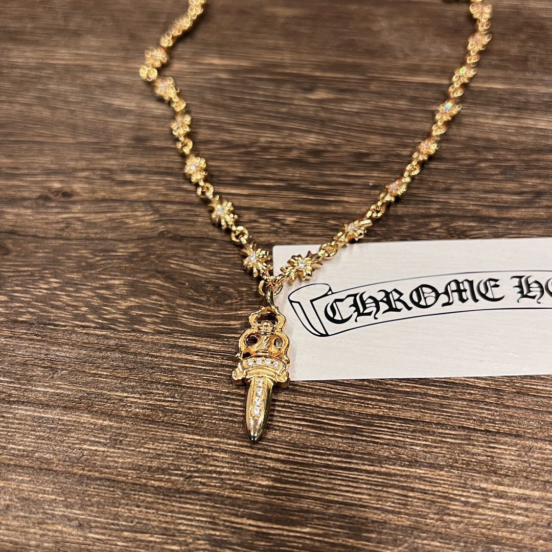 Chrome Hearts gold diamond sword pendant