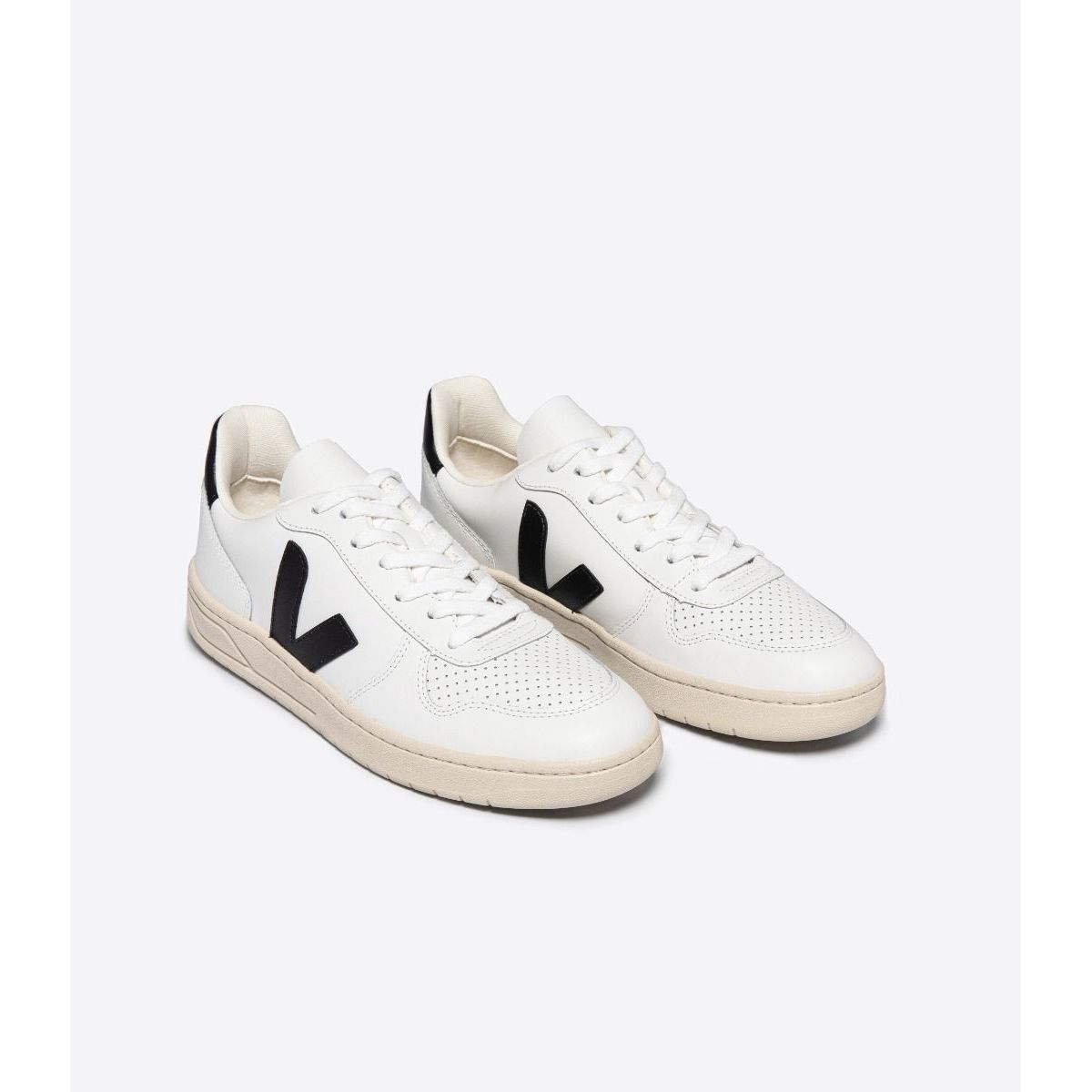 Veja Men's V-10 Leather Sneaker in White Black