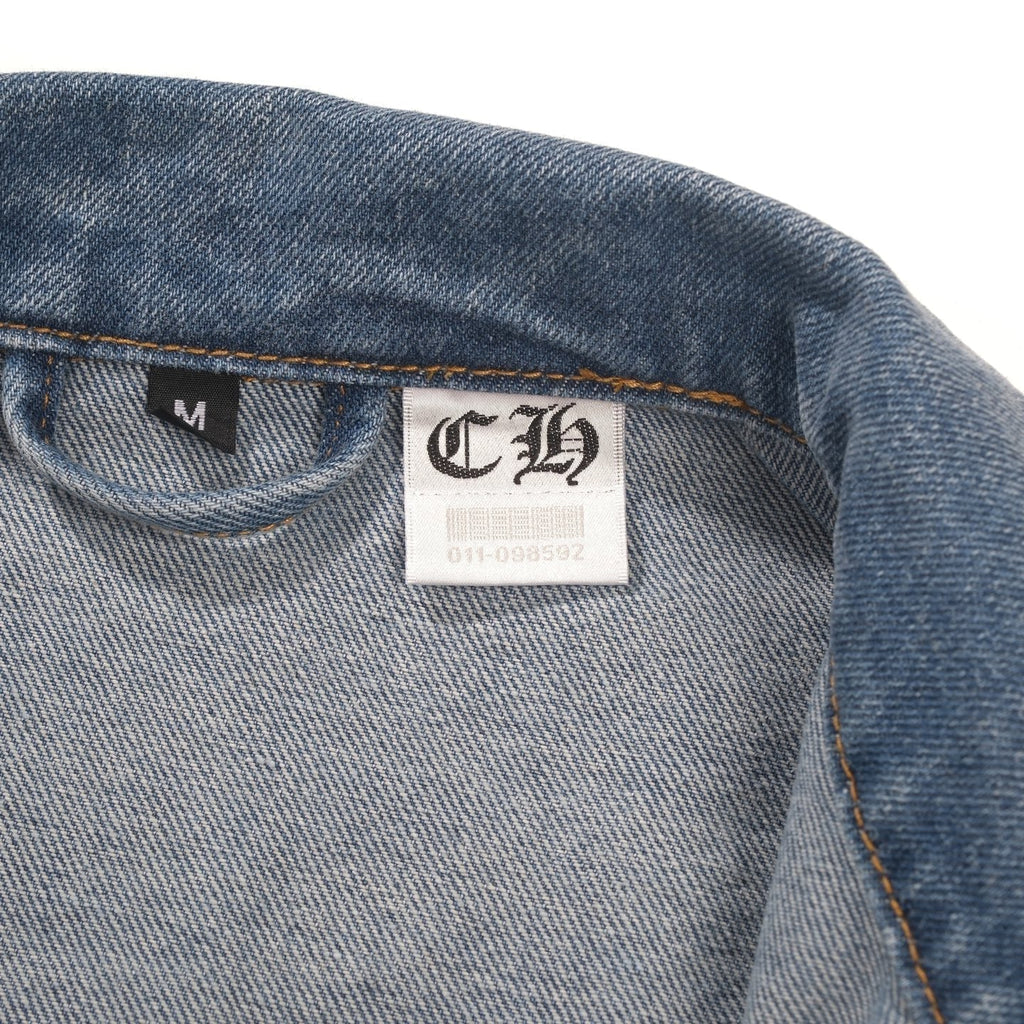 Chrome-Hearts Patchwork Denim Jacket - Vintage Blue Gothic Street Jacket 0789